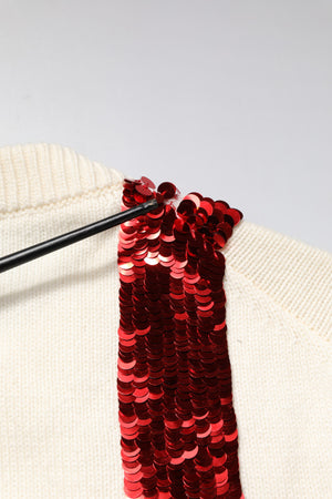 White Sequined Crew Neck Pullover Sweater