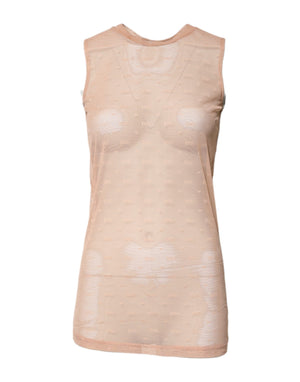 Beige Nylon Logo Monogram Sleeveless Tank Top