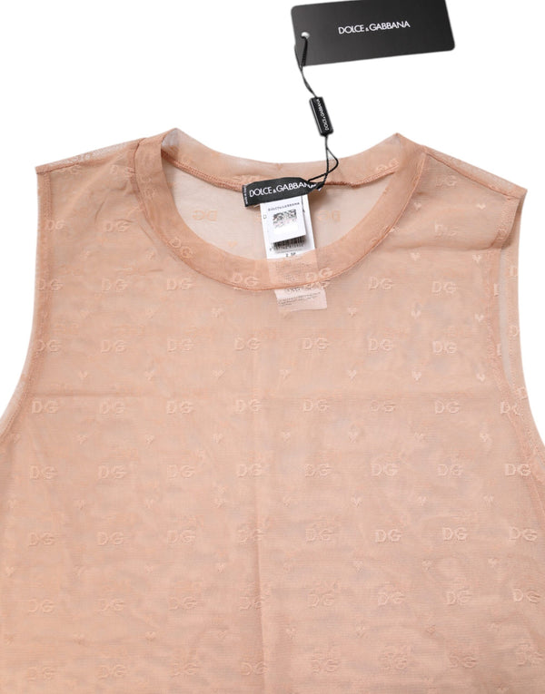Beige Nylon Logo Monogram Sleeveless Tank Top