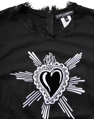 Black Lace Sheer Sacred Heart Crew Neck Top