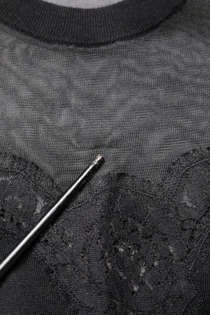 Black Lace Sheer Crew Neck Sleeveless Top