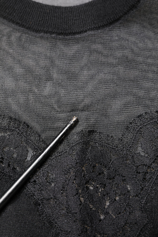 Black Lace Sheer Crew Neck Sleeveless Top