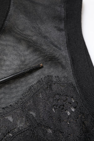 Black Lace Sheer Crew Neck Sleeveless Top