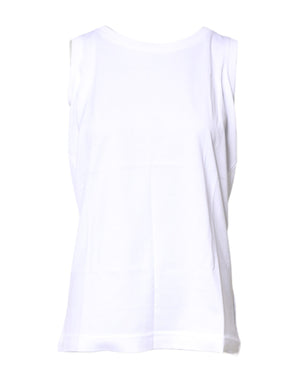 White Cotton Sleeveless Crew Neck T-shirt