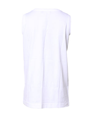 White Cotton Sleeveless Crew Neck T-shirt