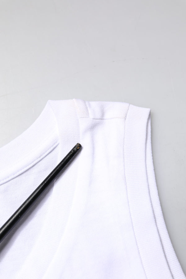 White Cotton Sleeveless Crew Neck T-shirt