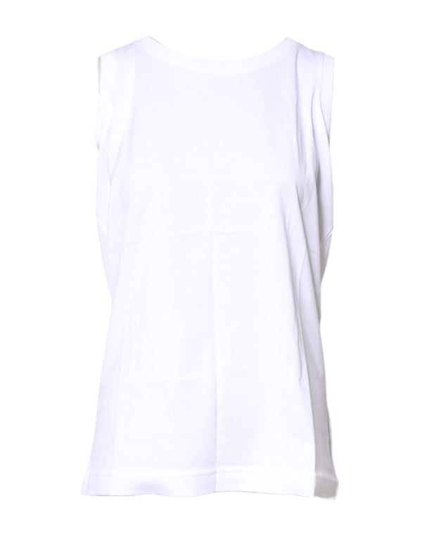 White Cotton Sleeveless Crew Neck T-shirt