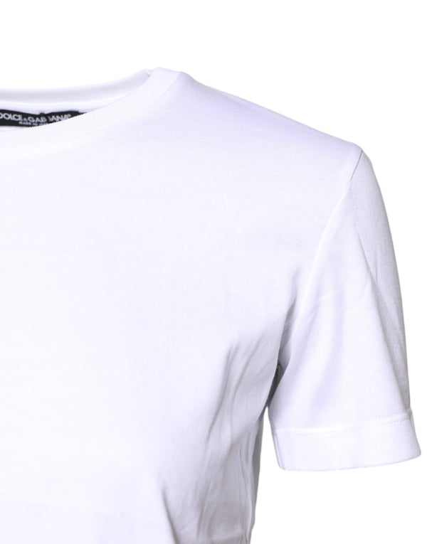 White Cotton Crew Neck Short Sleeves T-shirt
