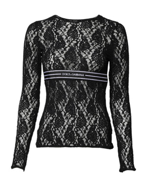 Black Floral Lace Long Sleeves Pullover Top