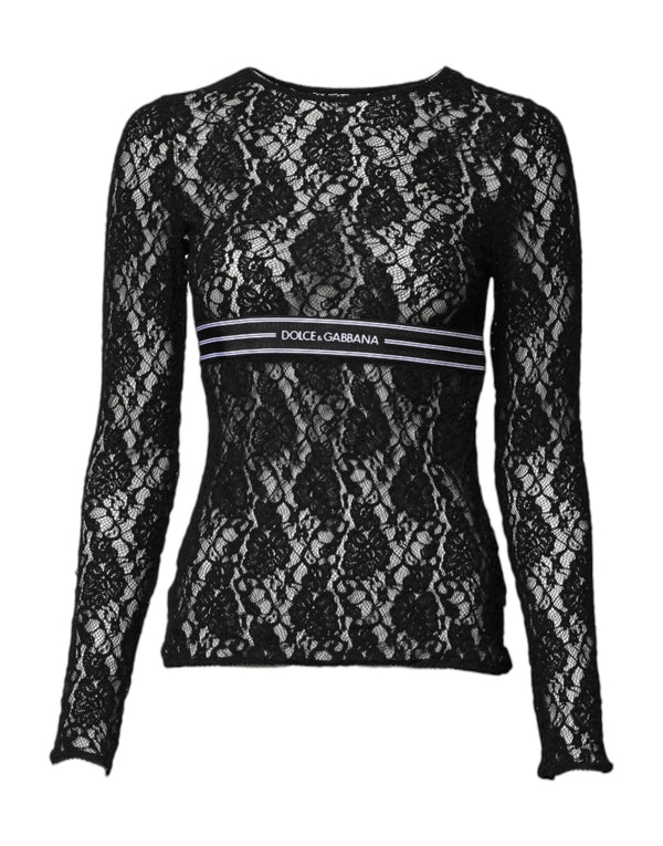 Black Floral Lace Long Sleeves Pullover Top
