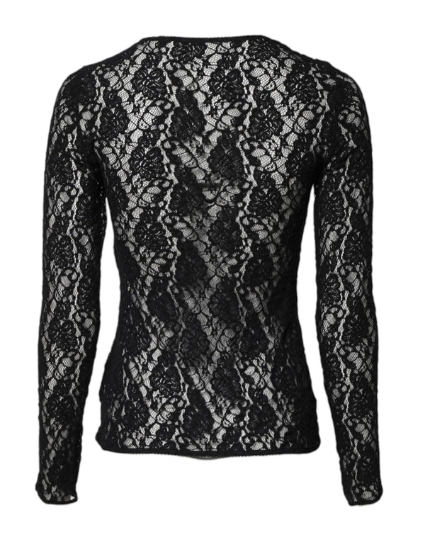 Black Floral Lace Long Sleeves Pullover Top