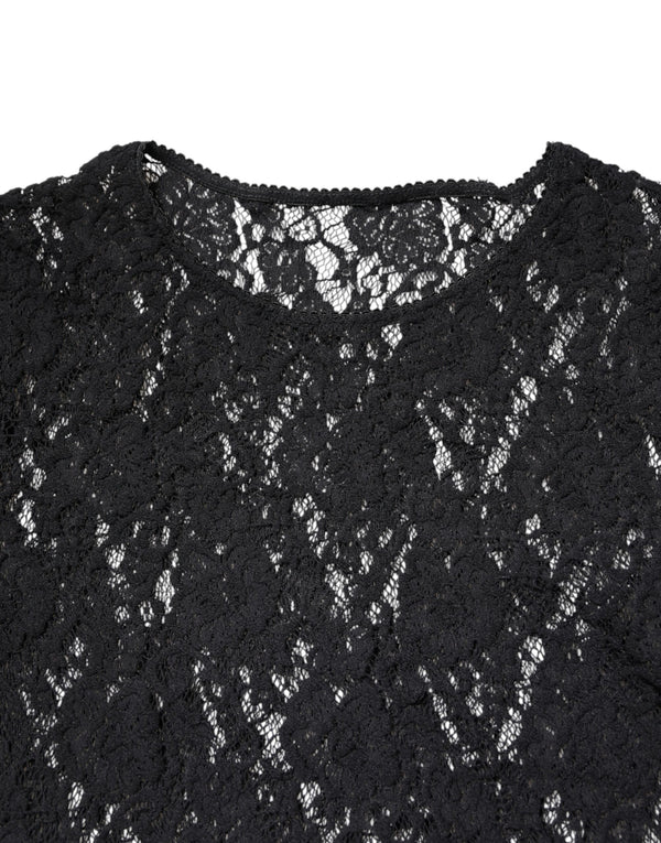 Black Floral Lace Long Sleeves Pullover Top