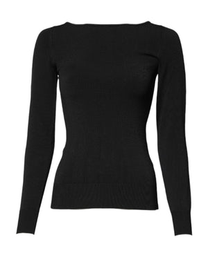 Black Viscose Long Sleeves Pullover Top