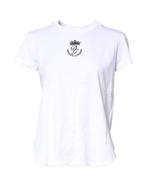 White Logo Crown Cotton Crew Neck T-shirt
