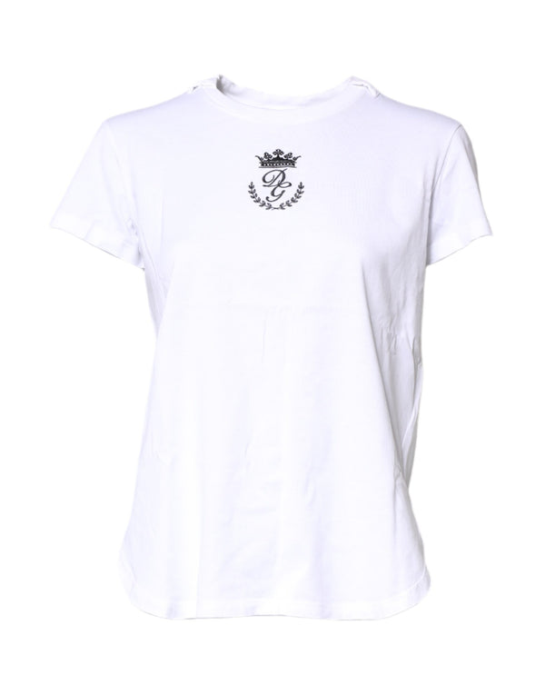 White Logo Crown Cotton Crew Neck T-shirt