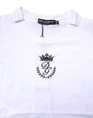 White Logo Crown Cotton Crew Neck T-shirt