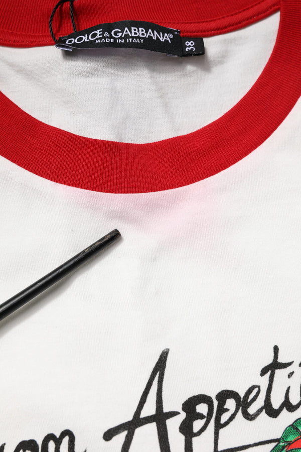 White Printed Round Neck Cropped Top T-shirt