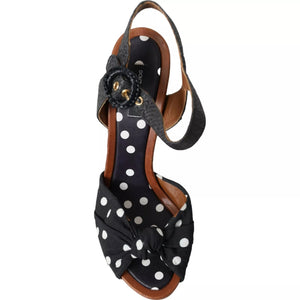 Black Polka Dot Leather Heels Sandals Shoes