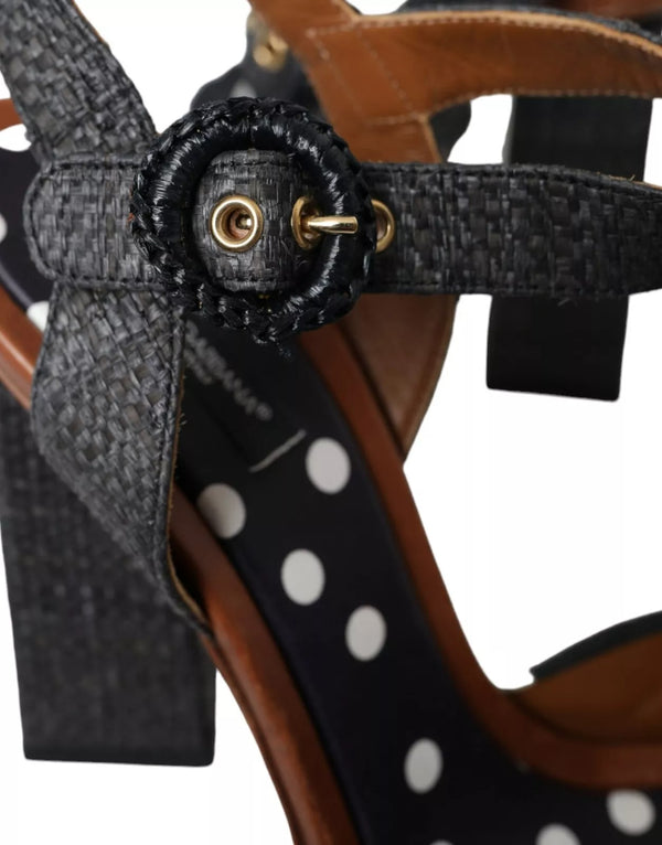 Black Polka Dot Leather Heels Sandals Shoes