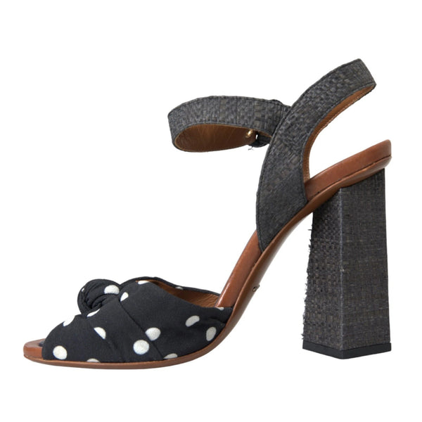 Black Polka Dot Leather Heels Sandals Shoes