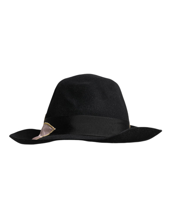 Black Logo Embroidered Women Wide Brim Hat