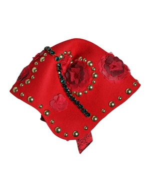 Red Crystal Gold Roses Brooch Embellished Hat