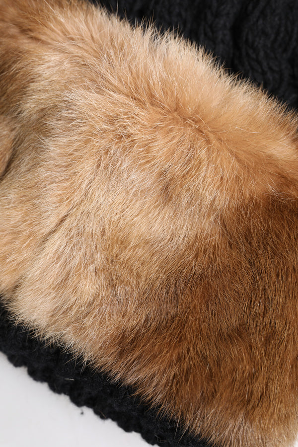 Black Brown Dyed Rabbit Real Fur Winter Beanie Hat