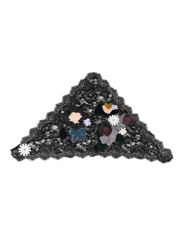 Black Lace Floral Applique Cotton Veil Hat