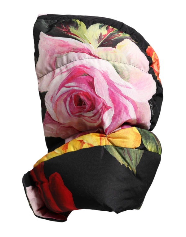 Black Floral Print Whole Head Wrap Hat
