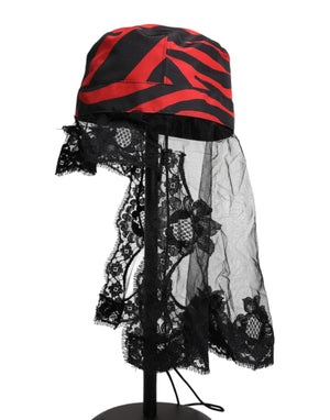 Black Red Stripes Lace Tulle Bucket Hat