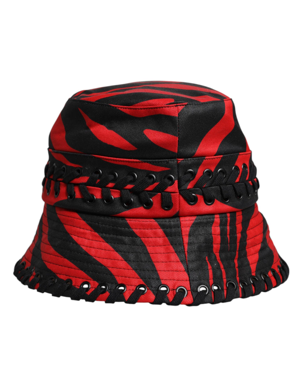 Black Red Stripe Polyester Wide Brim Bucket Hat