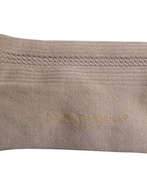 Brown Cotton Stretch Logo Over Calf Socks