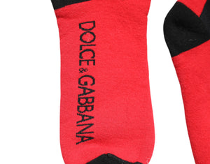 Red Cotton Stretch Printed Socks