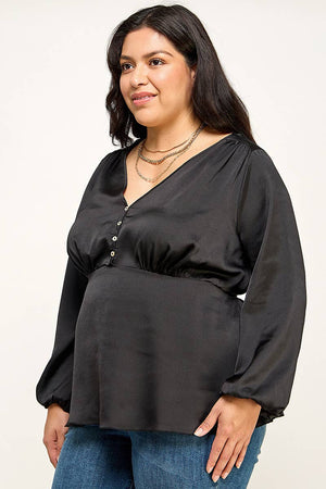 Plus size Black Satin Babydoll Blouse KY18250-T