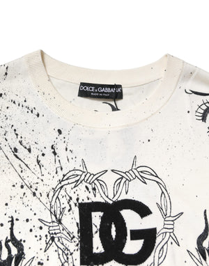 White Logo Angel Print Women Pullover Sweater