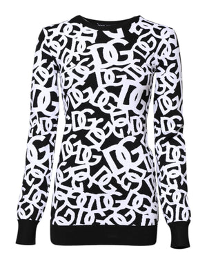 Black White Logo Print Women Pullover Sweater