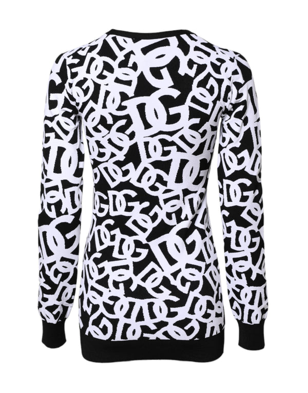 Black White Logo Print Women Pullover Sweater