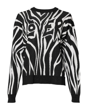 Black White Print Women Pullover Sweater