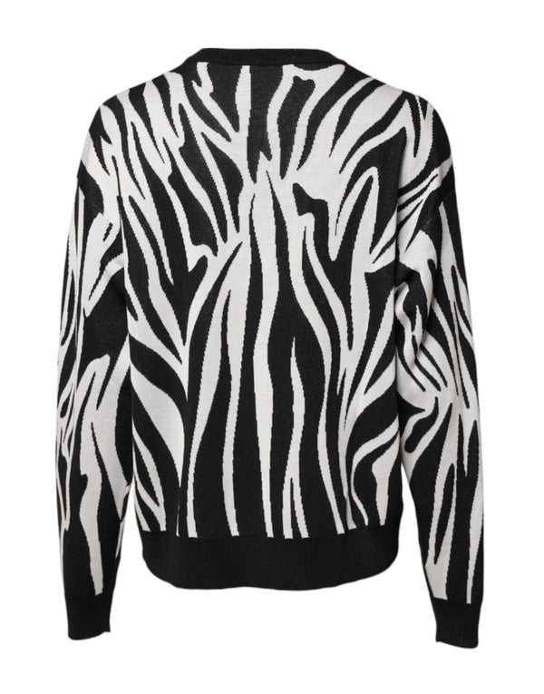 Black White Print Women Pullover Sweater