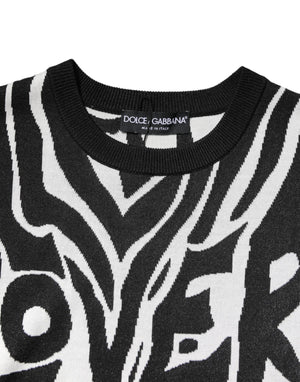 Black White Print Women Pullover Sweater