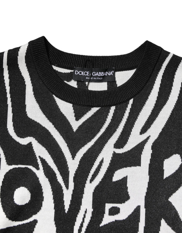 Black White Print Women Pullover Sweater