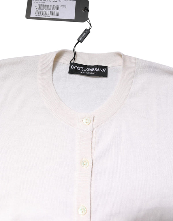 White Cashmere Crew Neck Top Cardigan Sweater