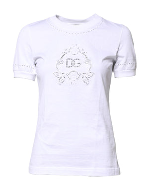 White Cotton Floral Logo Crew Neck T-shirt
