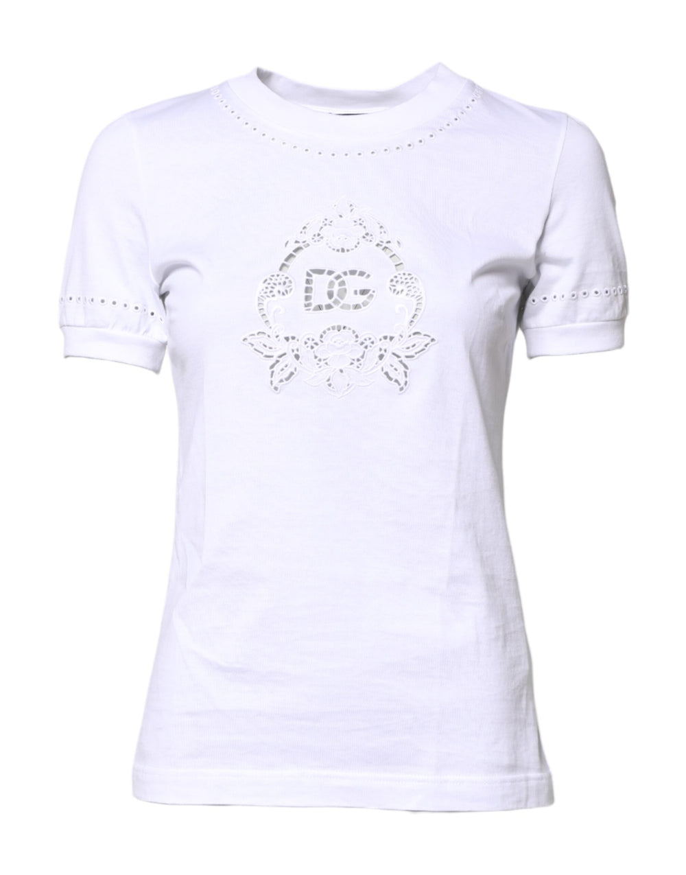 White Cotton Floral Logo Crew Neck T-shirt