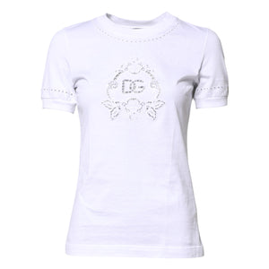White Cotton Floral Logo Crew Neck T-shirt