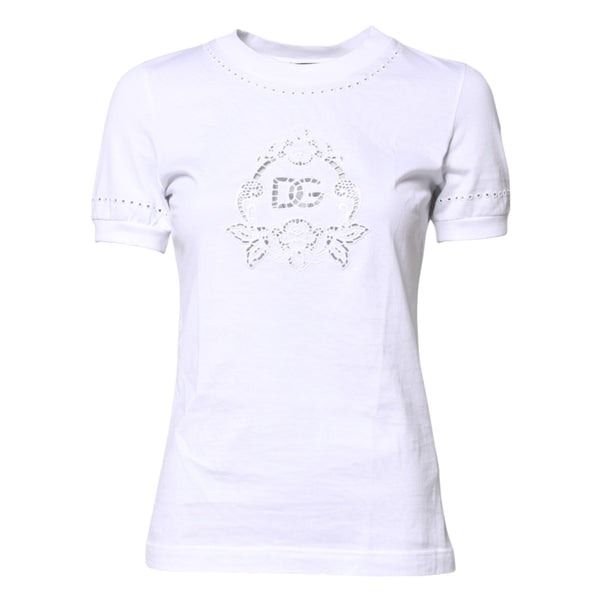 White Cotton Floral Logo Crew Neck T-shirt