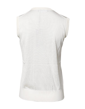 White Silk Round Neck Sleeveless Tank Top