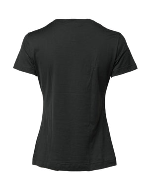 Black Cotton Round Neck Short Sleeve T-shirt