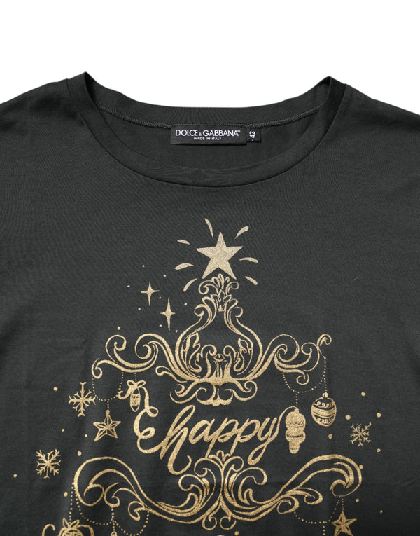 Black Cotton Round Neck Short Sleeve T-shirt