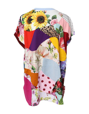 Multicolor Patchwork Short Sleeve Blouse Top